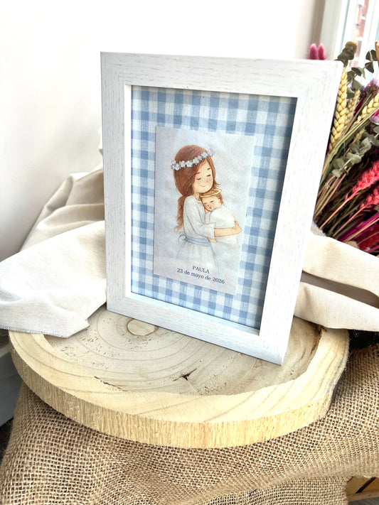 Cuadro "Niña de Primera Comunión” personalizado - Azul